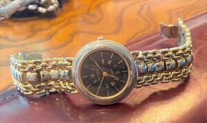Women's 34mm Suizo Watch, Gold Tone with black Face, Bracelet Band